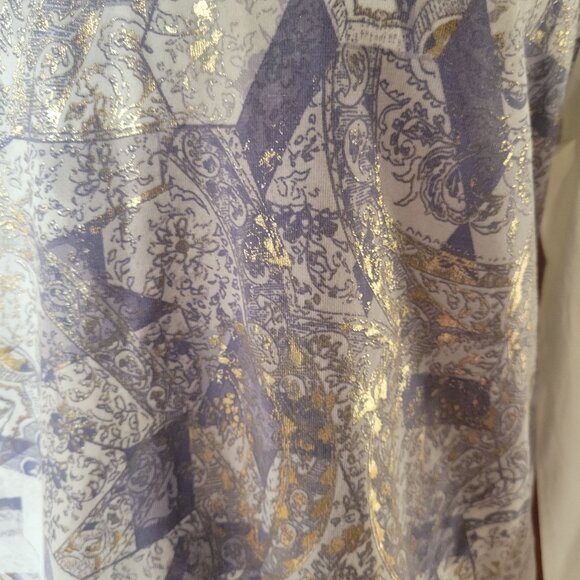 Chicos Womens Long Sleeve Hexagon & Paisley Print Top Size 1 M White Blue Gold - Picture 4 of 5